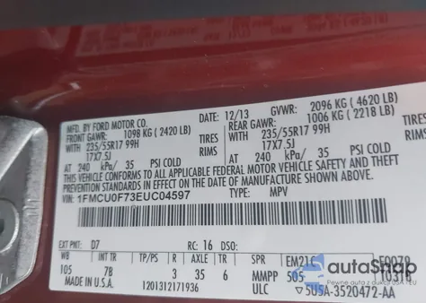 2014 Ford Escape S from USA, damaged, VIN 1FMCU0F73EUC04597